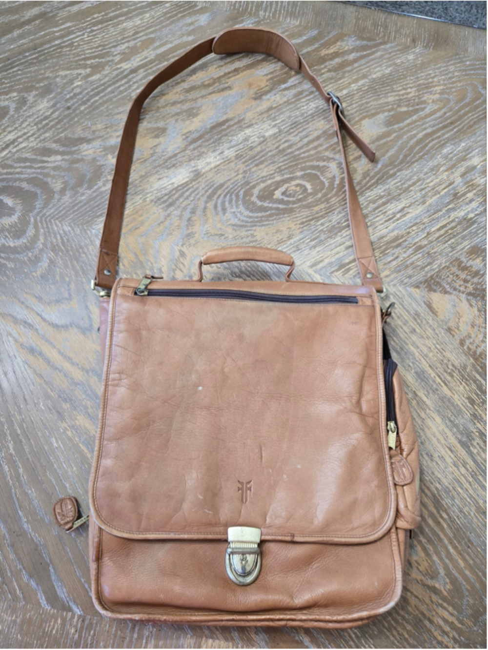 Vintage Frye Brown Leather Briefcase Messenger Organizer Shoulder Work Bag